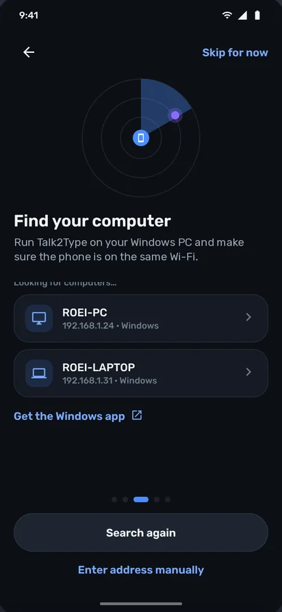 The phone finds the PC