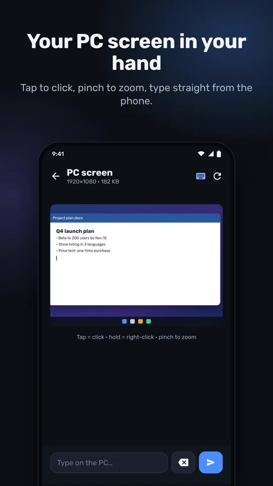 The PC screen on the phone