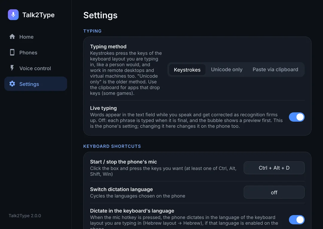 PC settings